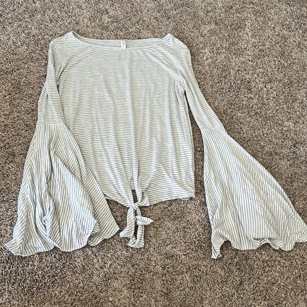 Tie front, bell sleeve top